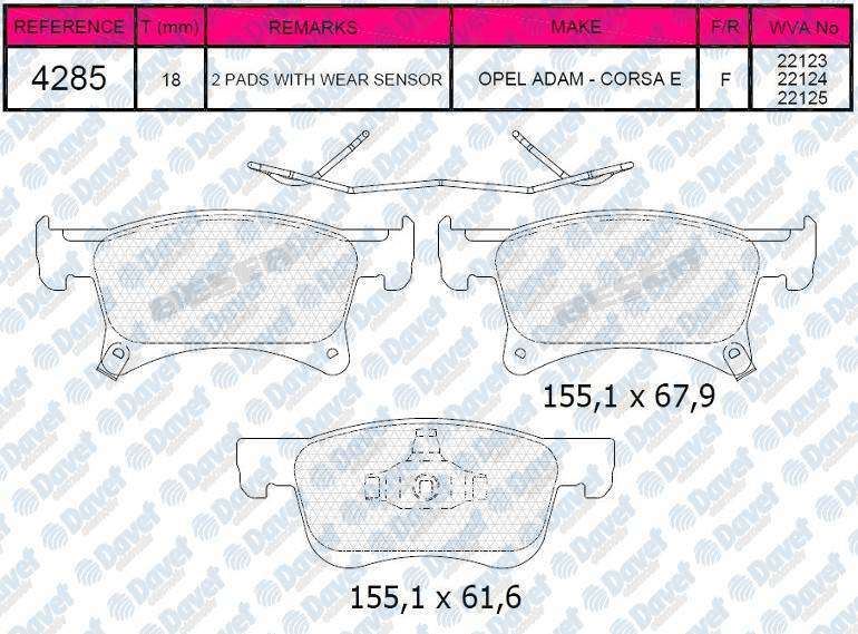 FERBE 88700 Fren Balatasi On Wva 22123 15 Jant Corsa E 2015 ->